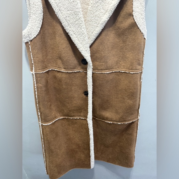 MARELLA Faux Suede & Shearling Long Vest - Brown & Cream - Designer - Picture 5 of 9